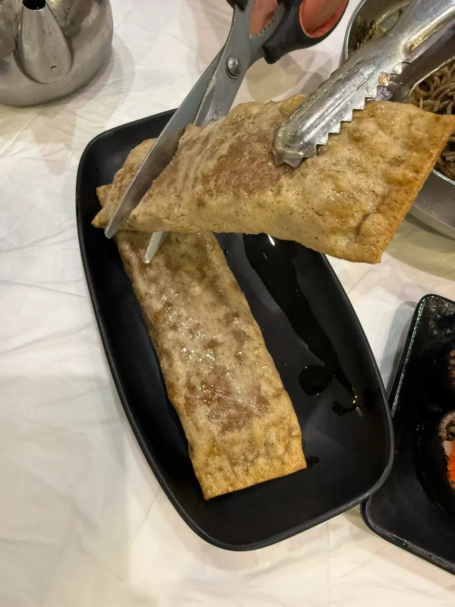 Freshly made kimchi buckwheat pancake