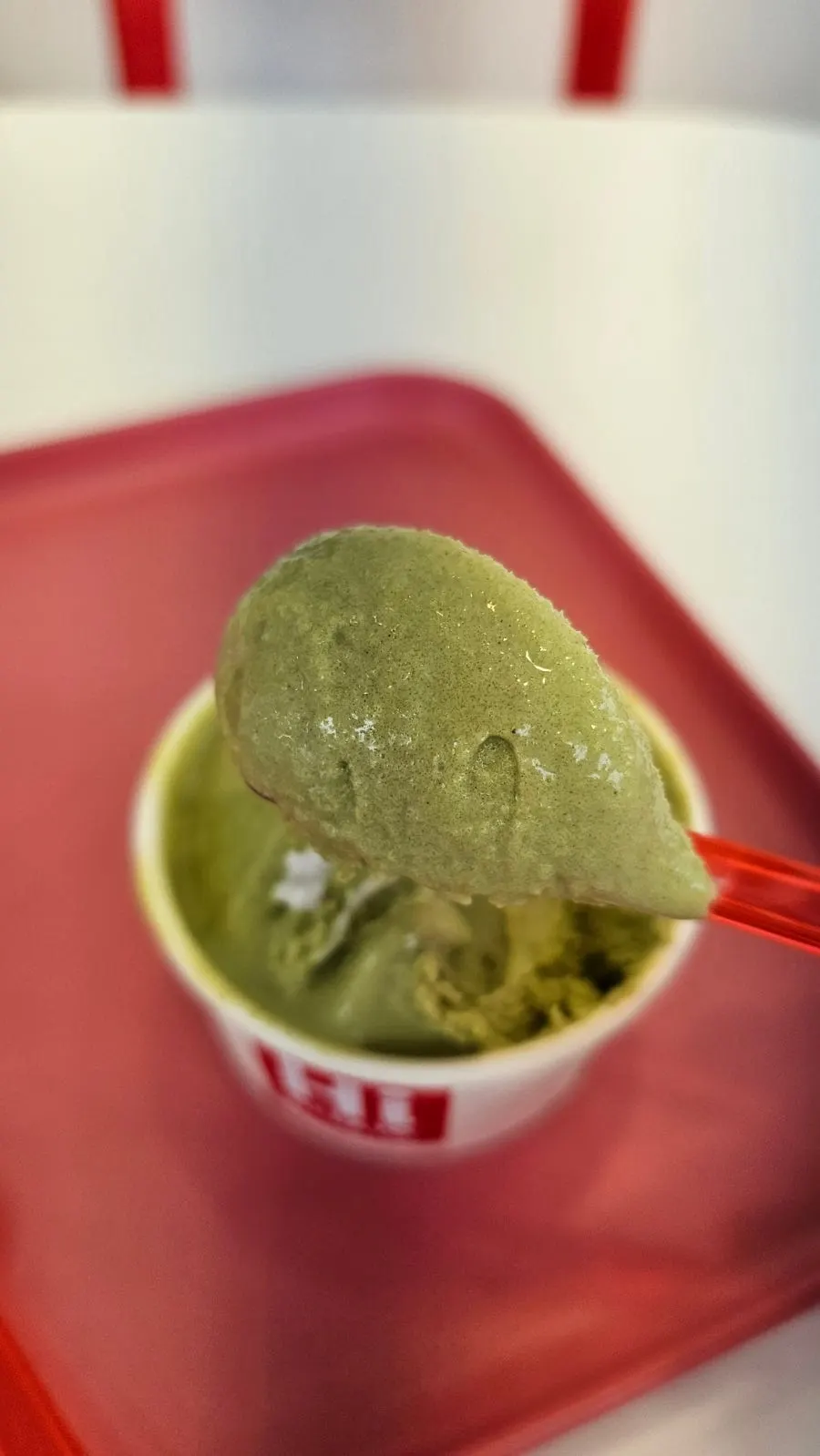 A clean scoop of soft tofu gelato