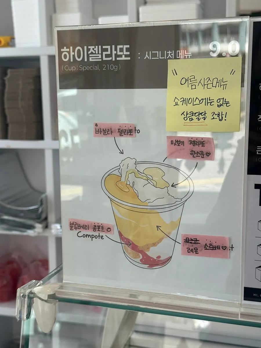 Menu board for items besides gelato