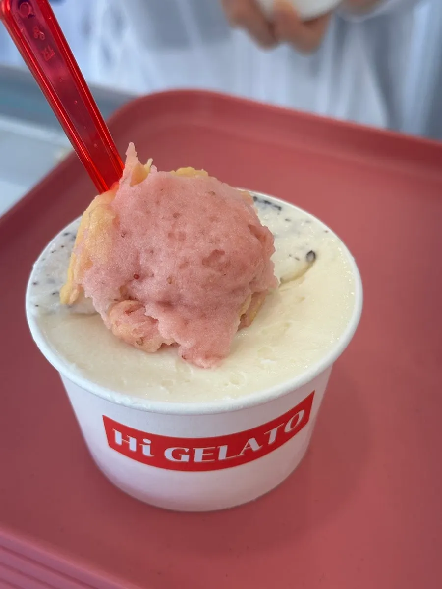Large cup topped with a free taste of gelato