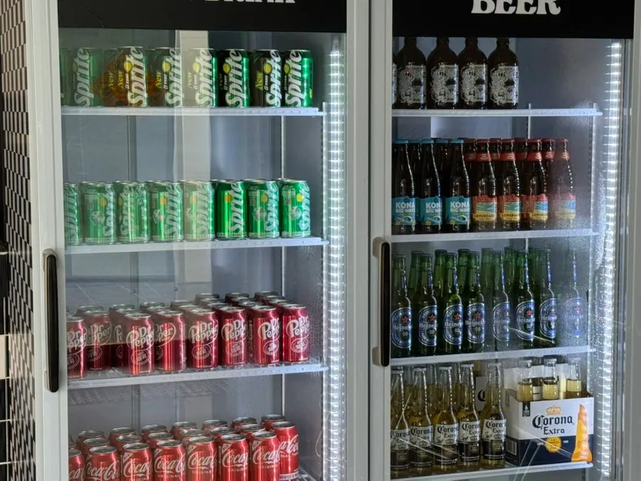Drinks and bottled beers on display at Moana Burger