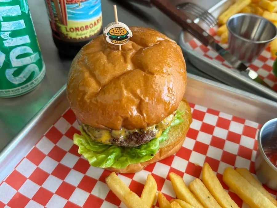 Cross-section of the Moana Burger showing patty and vegetables