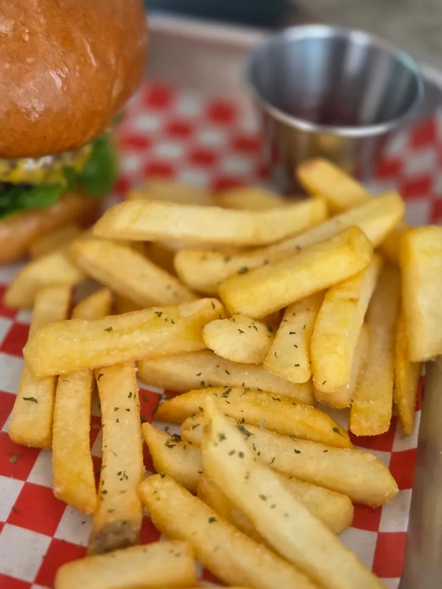 Fries served alongside the burger