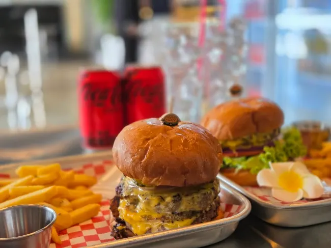 Moana Double Burger with disposable gloves provided