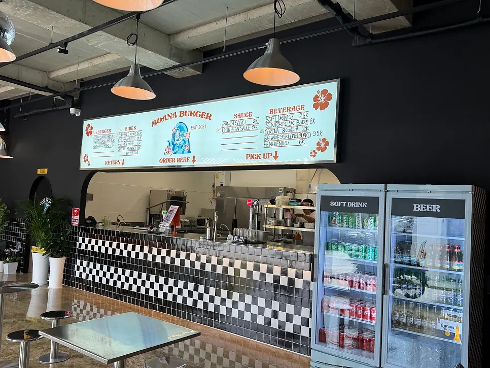 Front of Moana Burger with its distinctive vibe