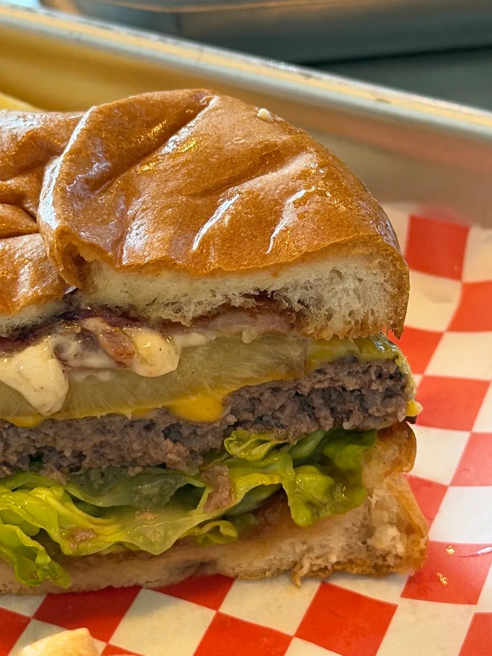Hawaiian burger with pineapple