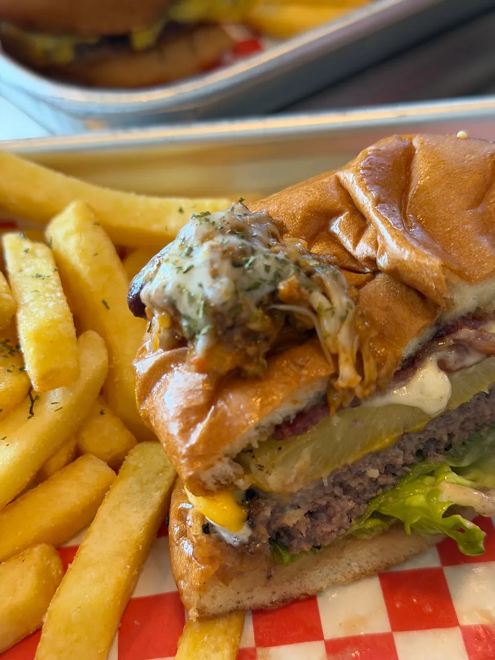 Red bean sauce spread on a burger