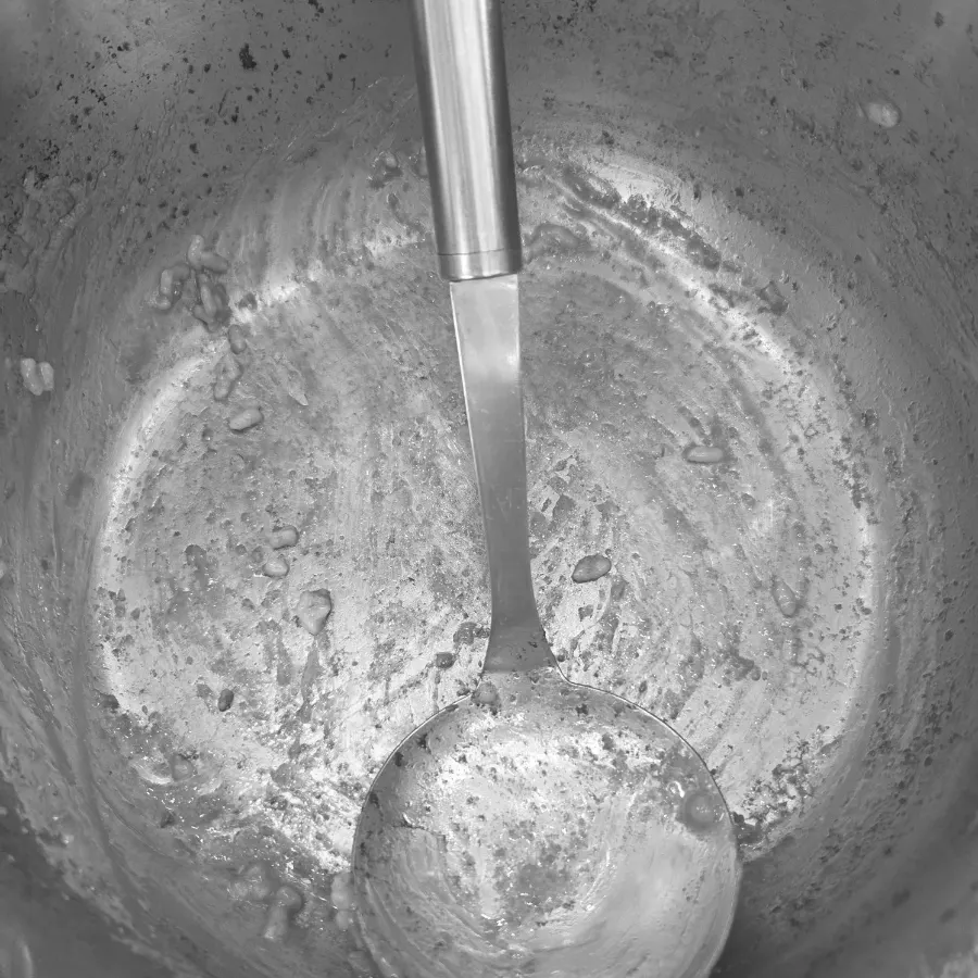 Bowl of pressure-cooker abalone porridge scraped clean to the bottom