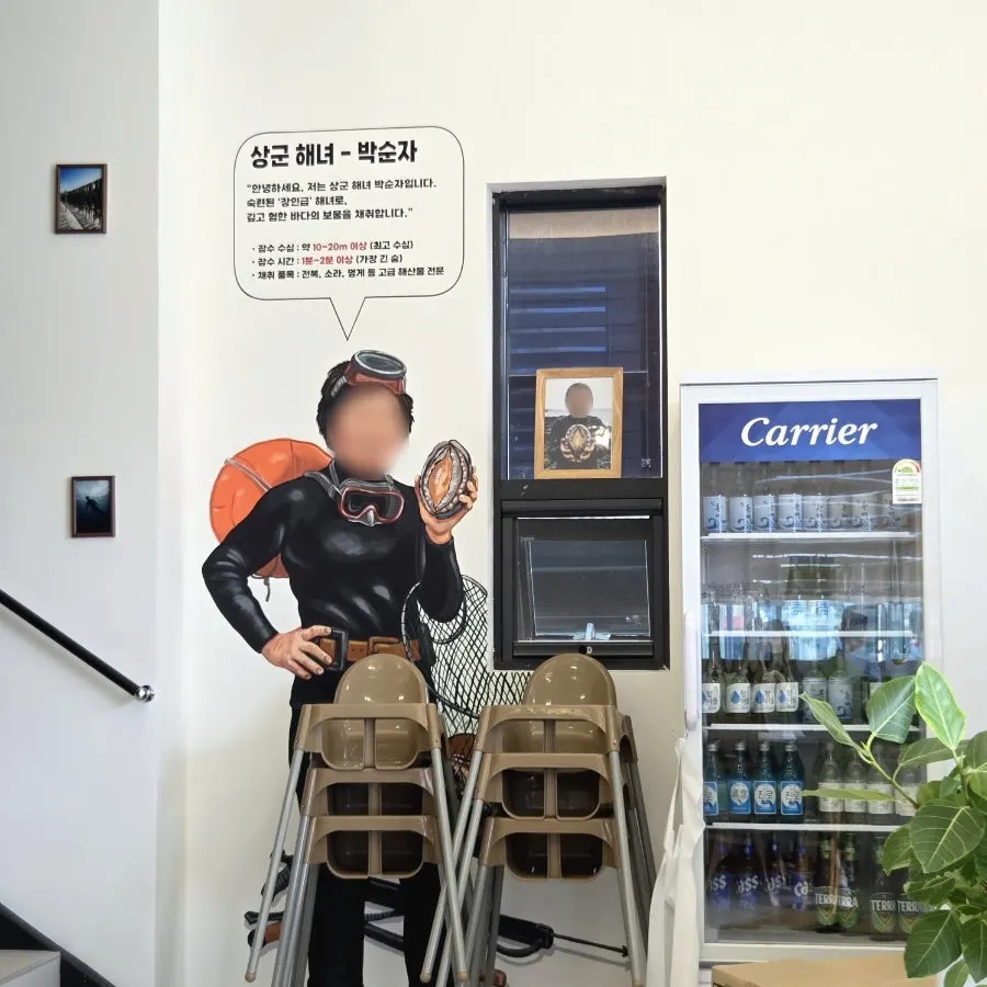 First-floor interior with artwork of the haenyeo divers