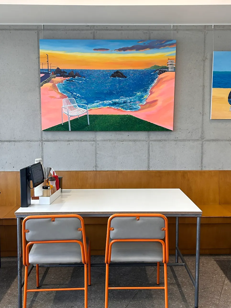Beach-themed interior decor of the restaurant