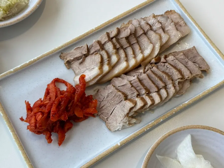 A small plate of lean-cut boiled pork