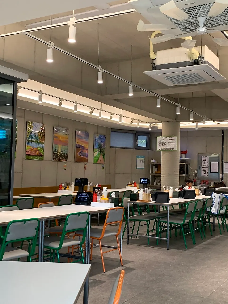 Stylish, clean seating inside the restaurant