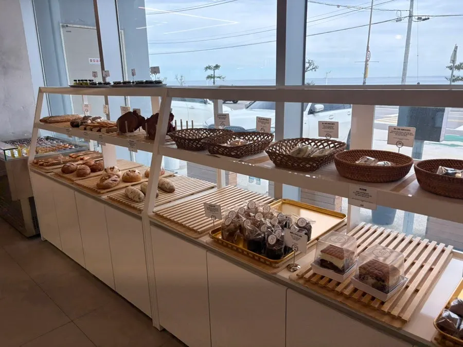 Bakery display case at Baegya Coffee