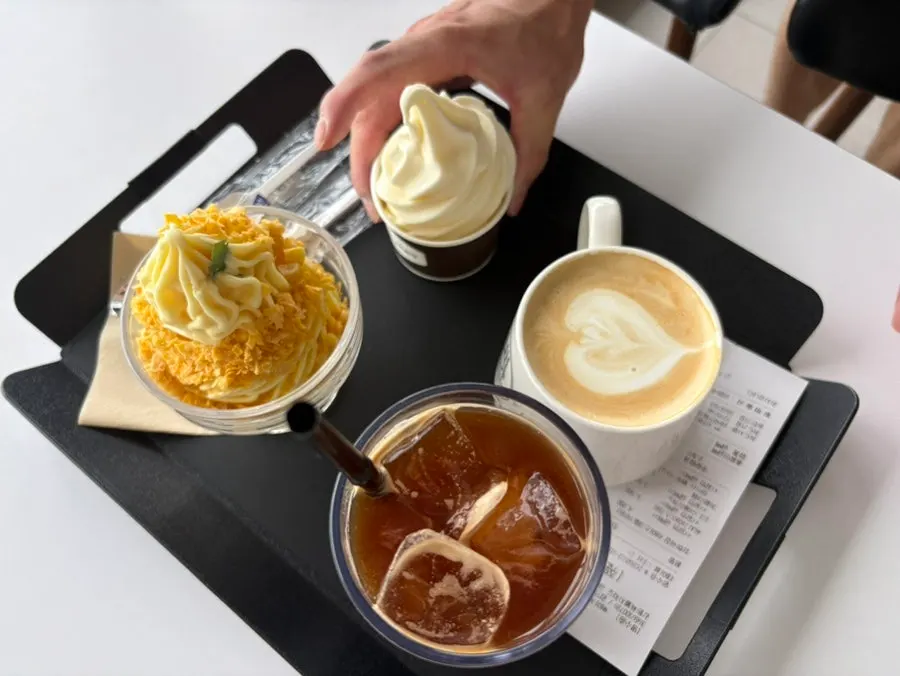 Ice cream and coffee ordered at Baegya Coffee