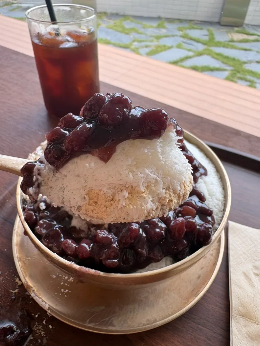 Handmade patbingsu with milk ice and red beans
