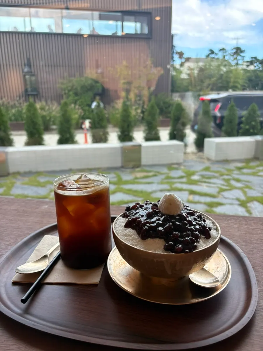 Handmade patbingsu topped with injeolmi powder