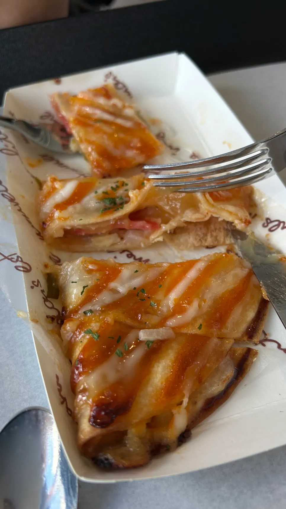 Tortilla sweet potato pizza topped with sweet potato mousse