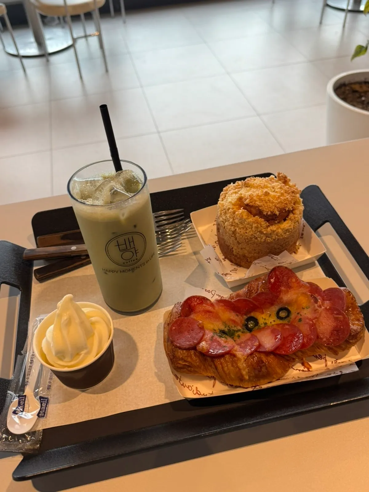 Pastries and desserts in Baegya Coffee's bakery display case