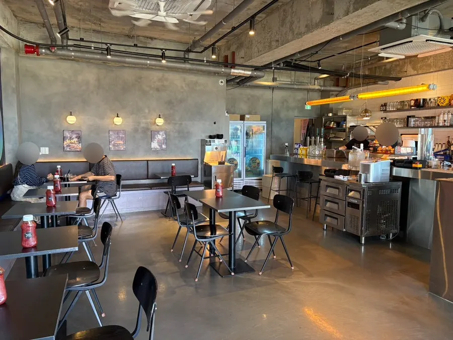 Inside Burger Bar with an ocean view