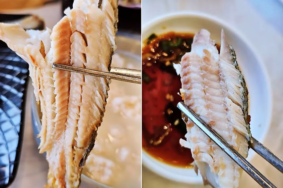 살을 발라낸 생선구이 접시