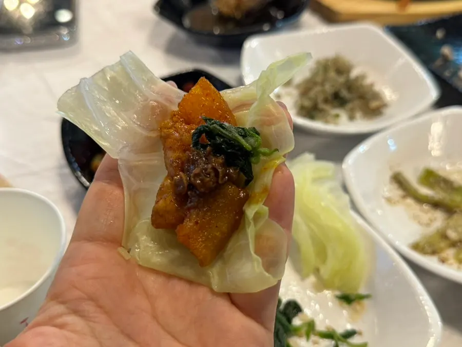 Spicy stir-fried pork added to the Korean set-meal table