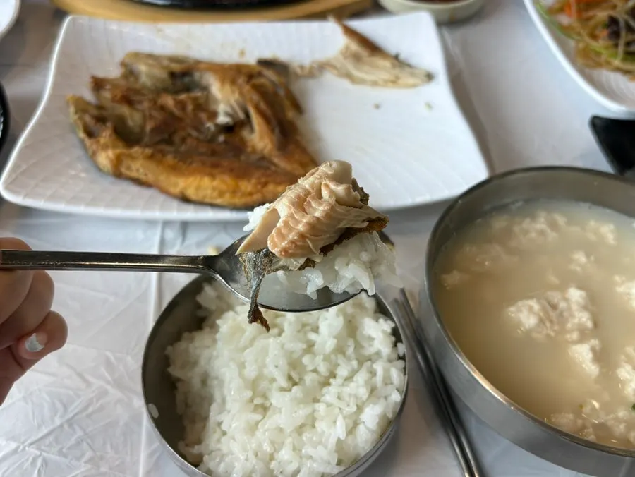 Plate of deboned fish flesh