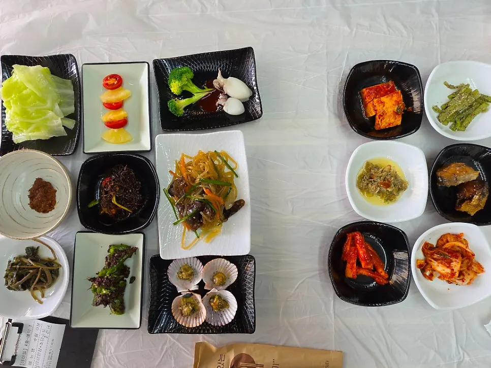 Neatly arranged basic Korean set meal spread