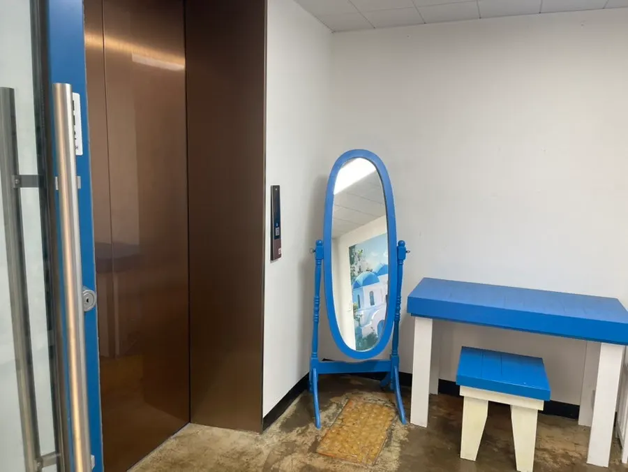Outdoor restroom and gallery outside the building