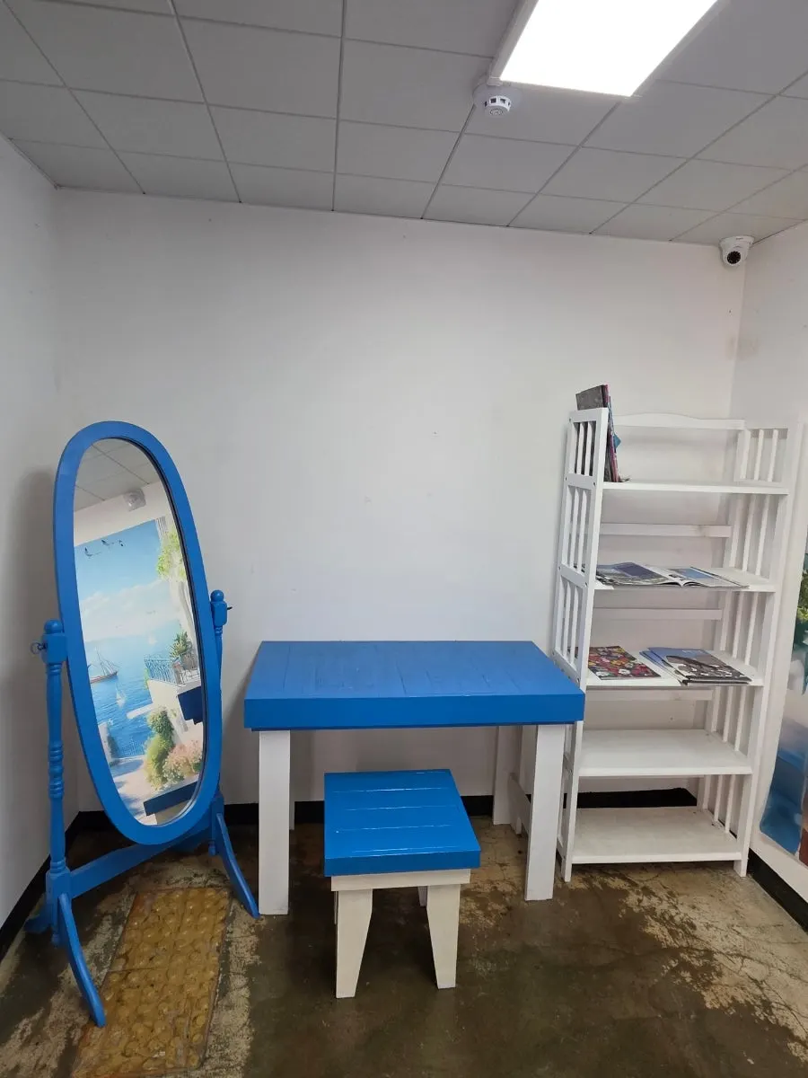 Santorini-inspired space in front of the 1st-floor elevator
