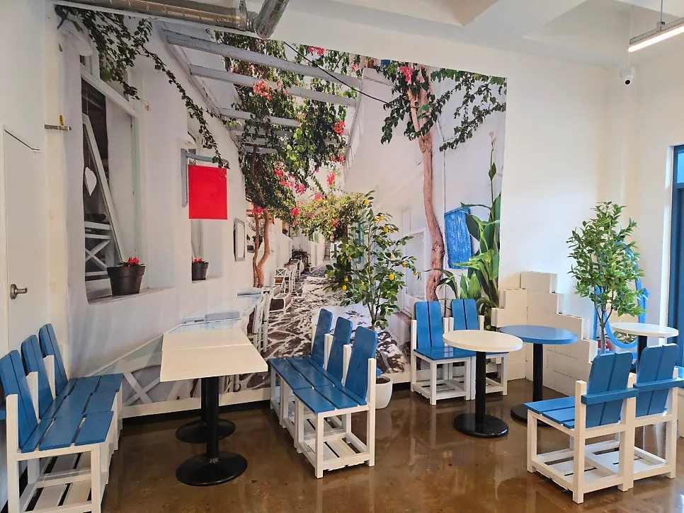 2nd floor café space at Gangneung Sand Main Branch with potted plants