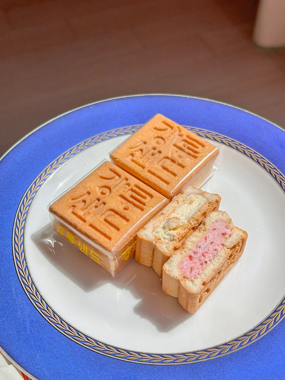 A bite taken out of strawberry flavor Gangneung Sand