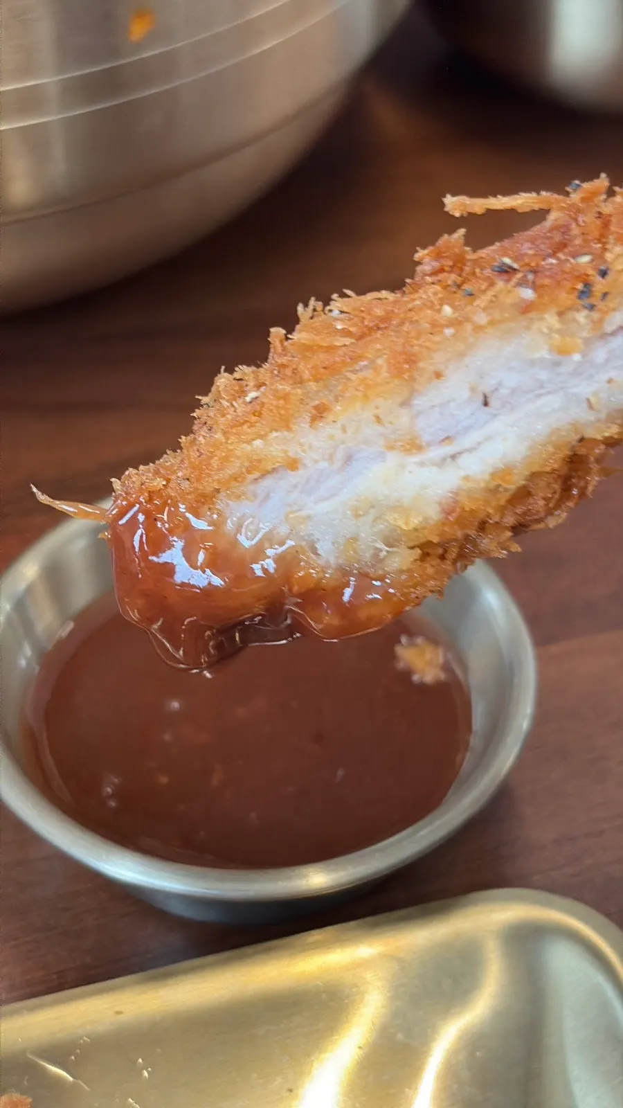 Cross-section of freshly fried donkatsu