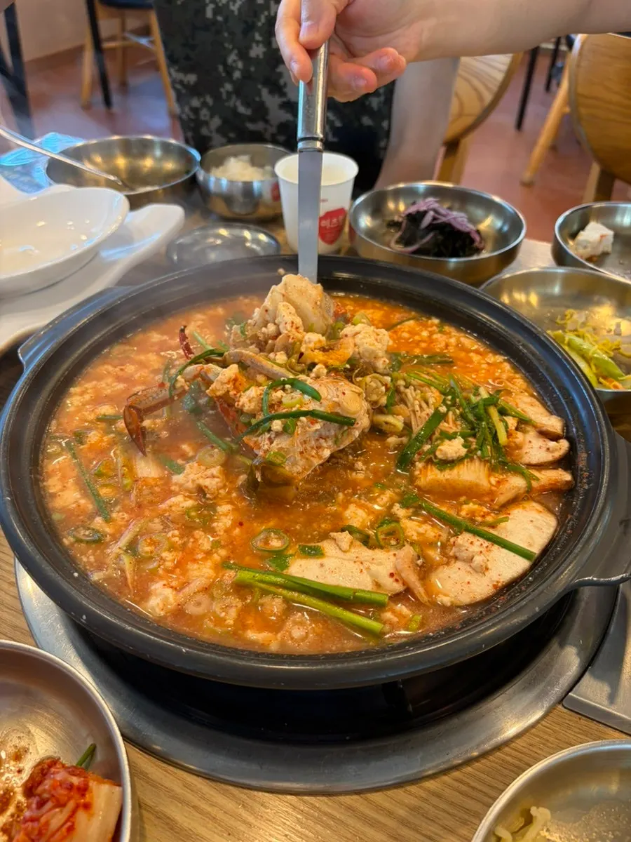 Sundubu jjigae with a whole crab inside