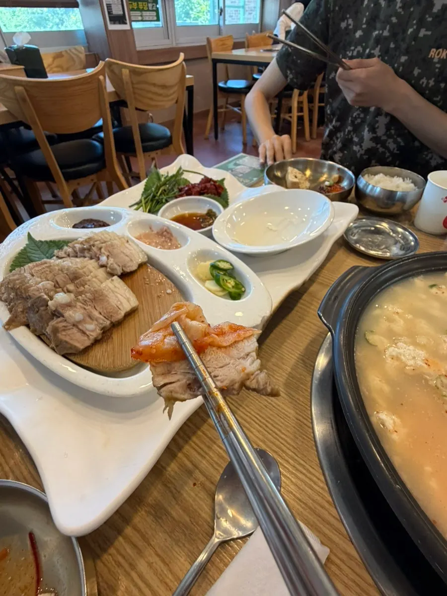 Boiled pork eaten with well-fermented kimchi