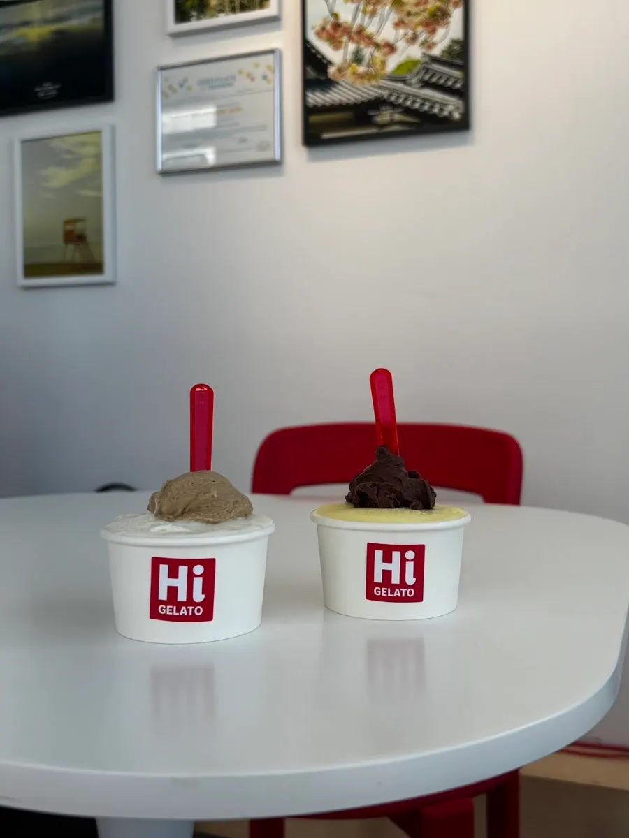 Three gelato flavors in a small cup