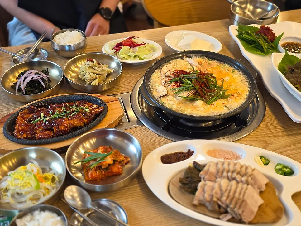Sundubu jjigae broth simmering at the table