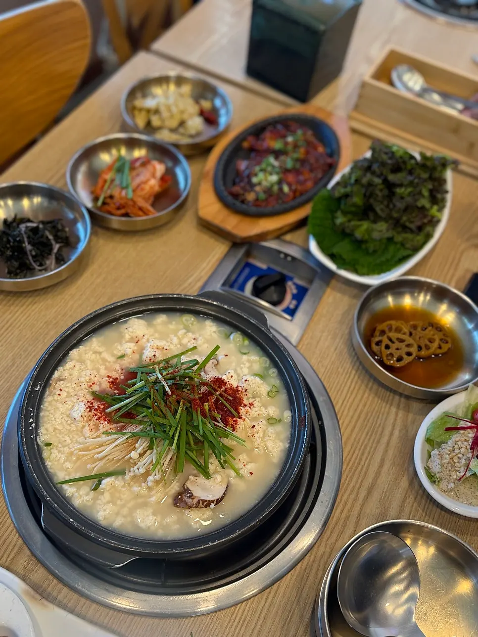 A generous tofu meal spread