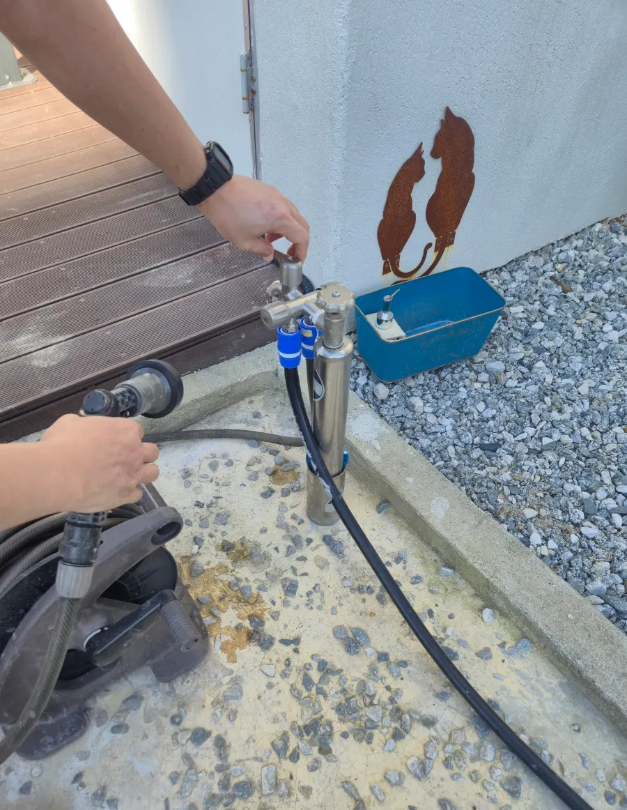 Outdoor foot-washing station in the yard