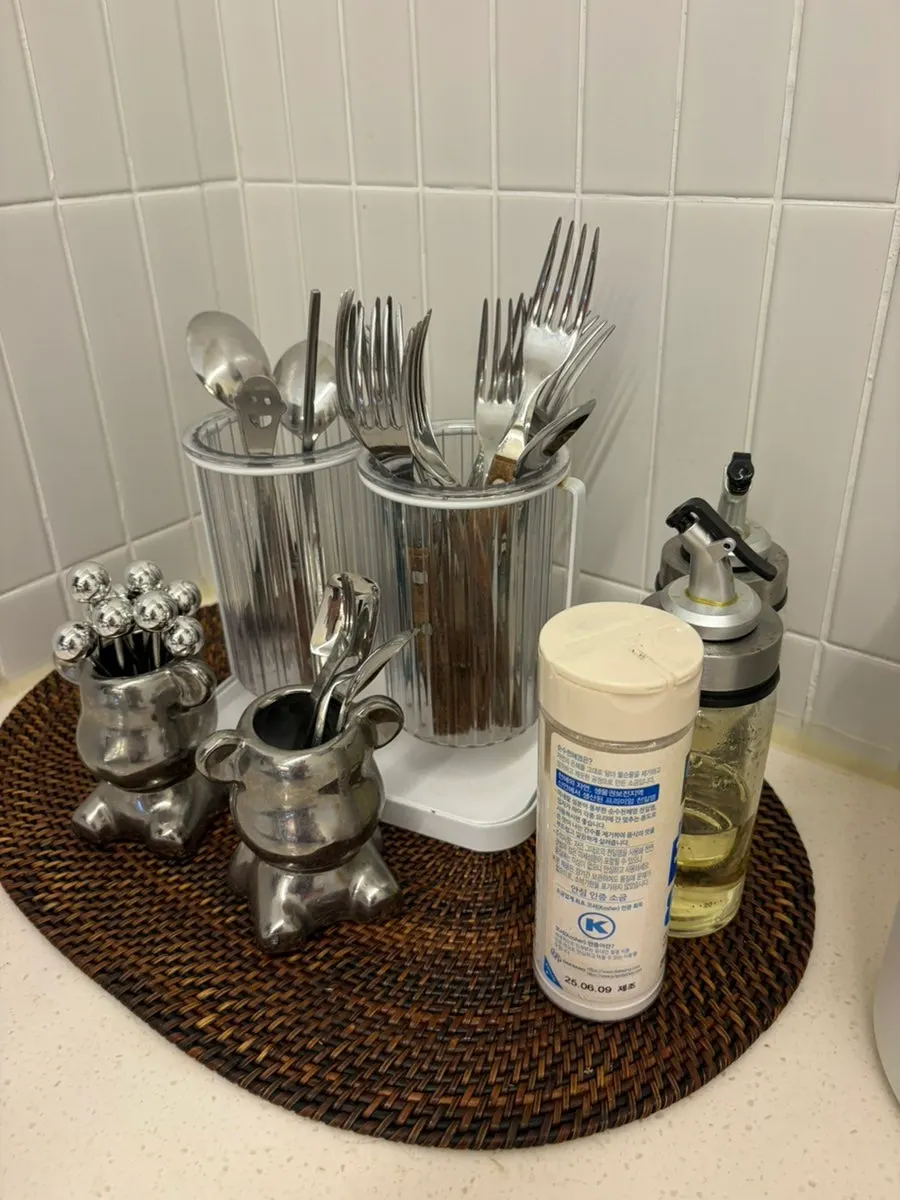 Dishware prepared in the villa kitchen