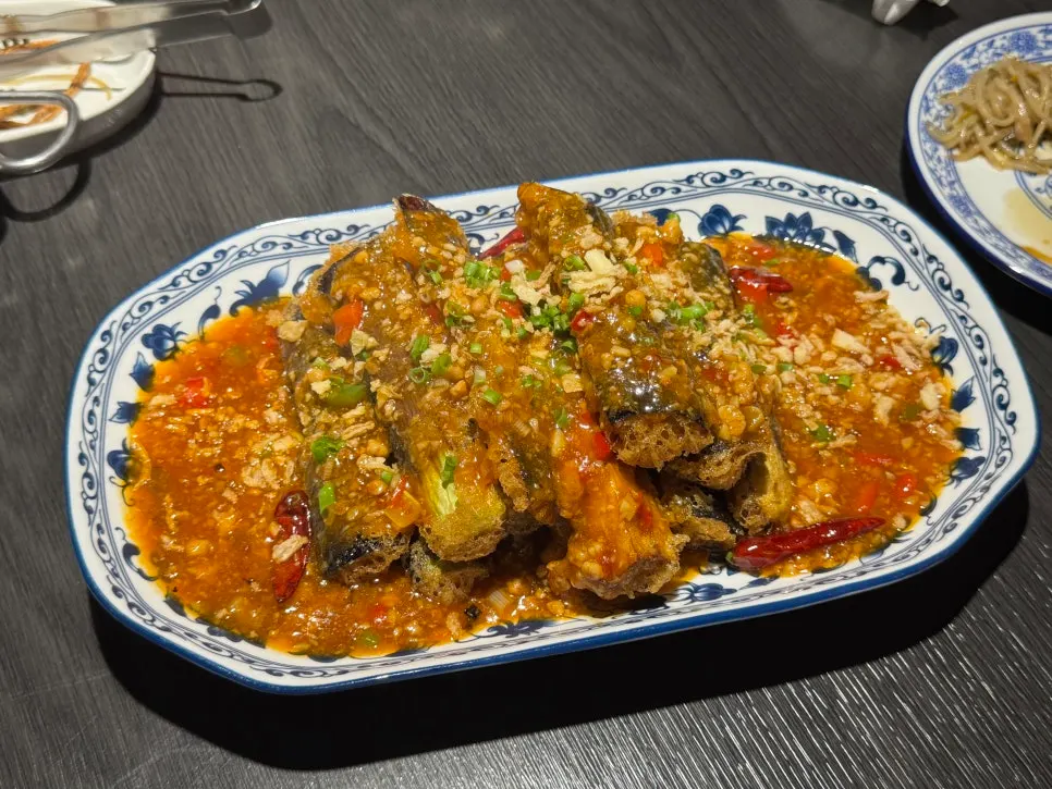 A plate of yuxiang eggplant at Gang's Duck