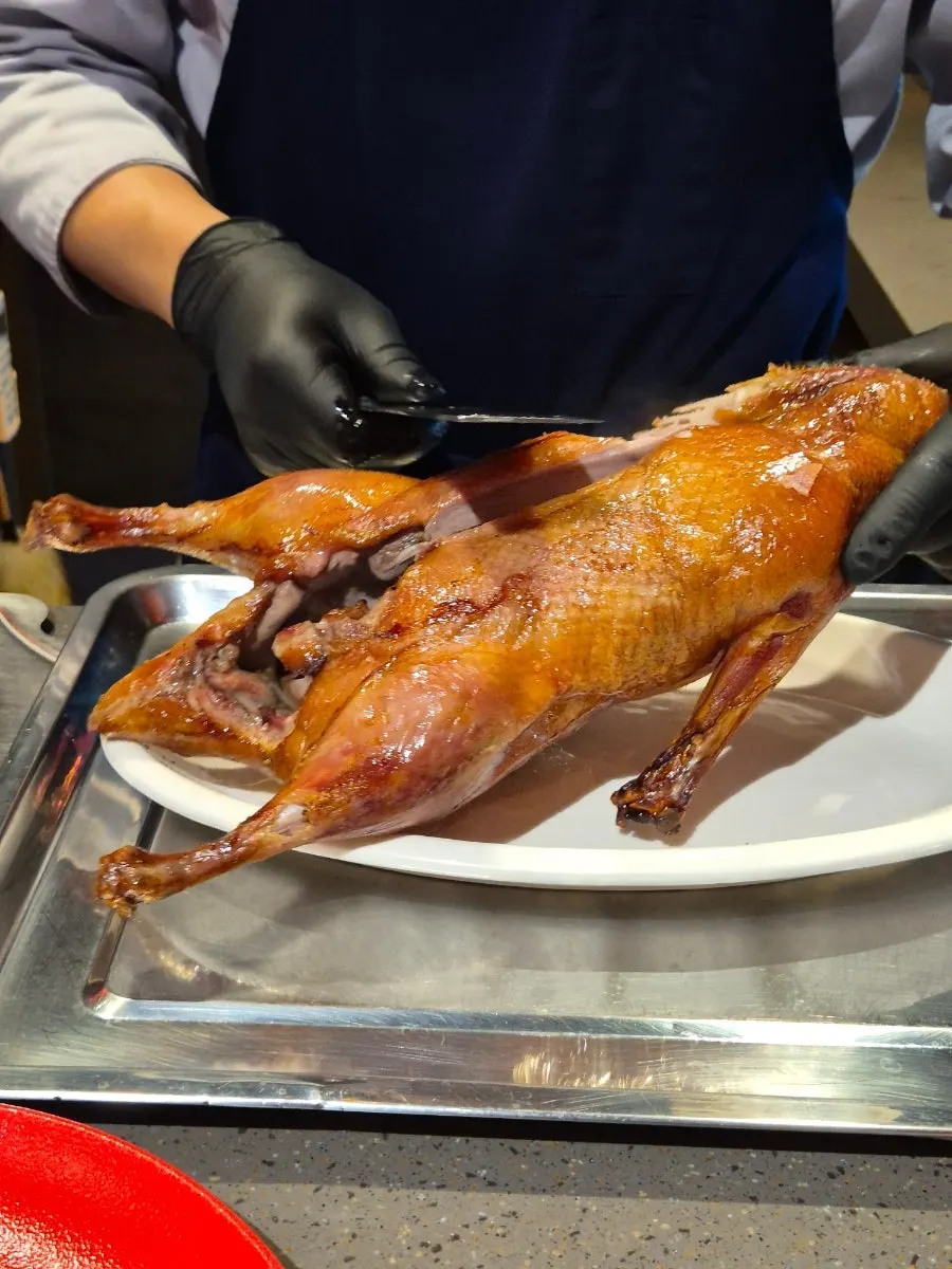 Close-up of fried rice mixed with duck meat