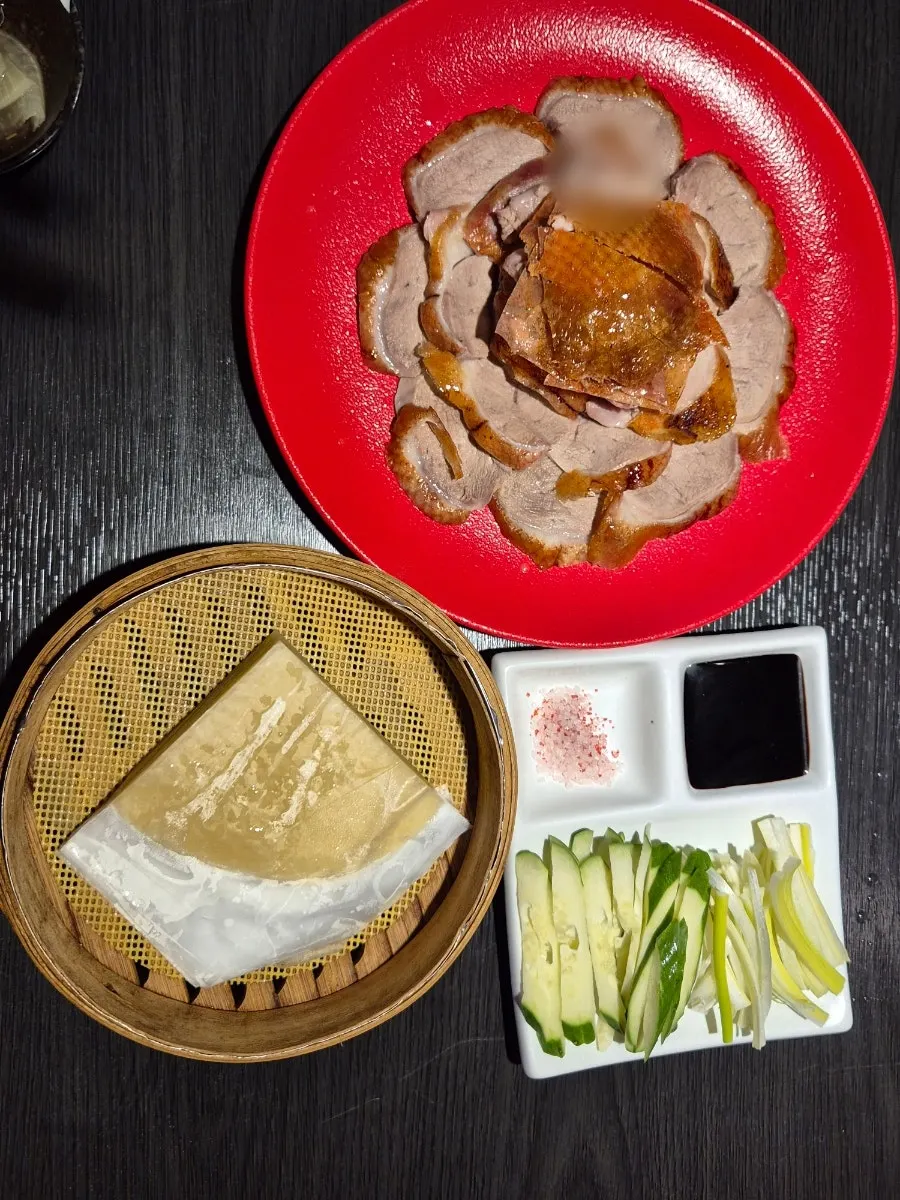 A whole Peking duck roasted golden brown