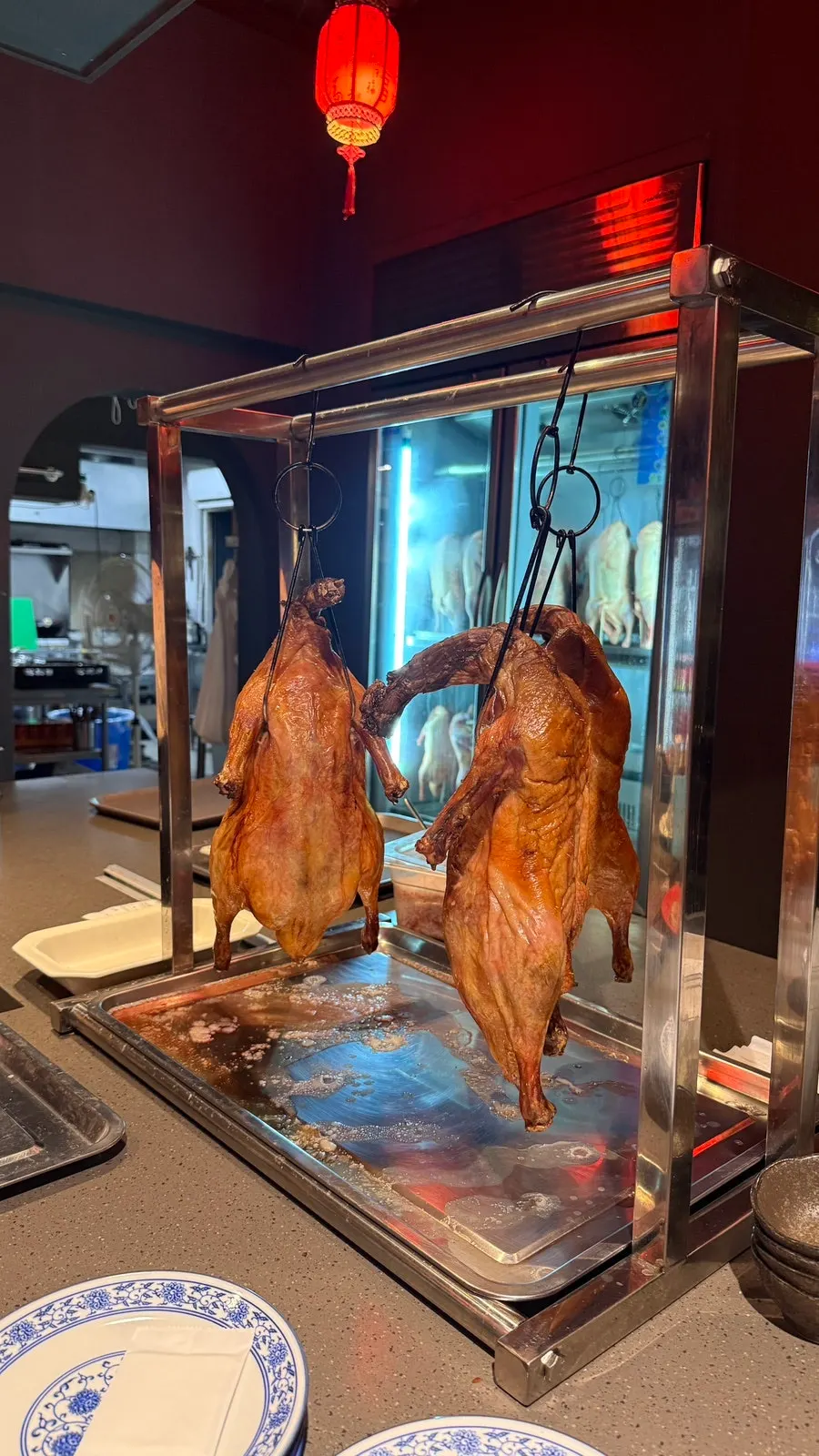 Peking duck carving performance at Gang's Duck