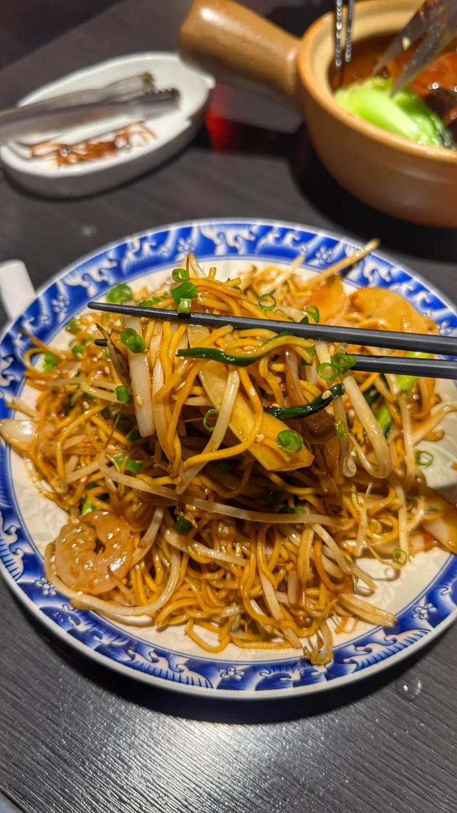 Close-up of the egg noodle strands