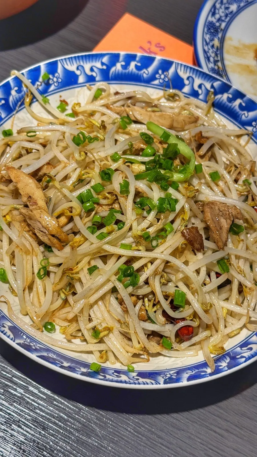 Peking duck stir-fried bean sprouts ordered as a side
