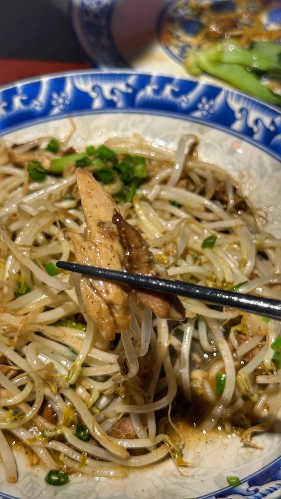 A plate of Peking duck stir-fried bean sprouts