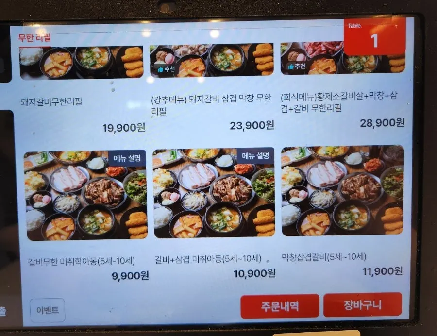 All-you-can-eat menu board at Gankeun Galbi Seongseo Branch