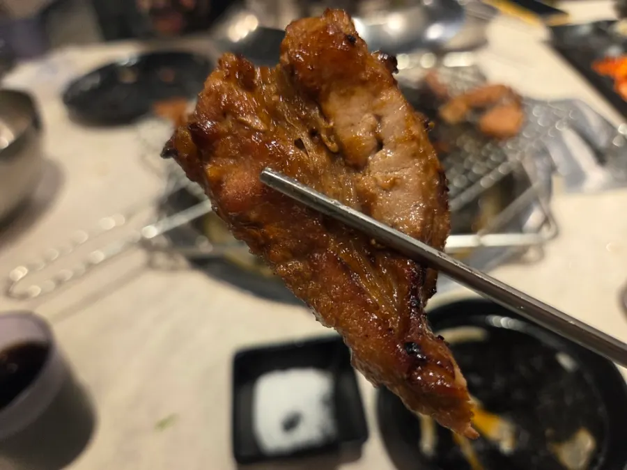 잘 익은 돼지갈비 클로즈업