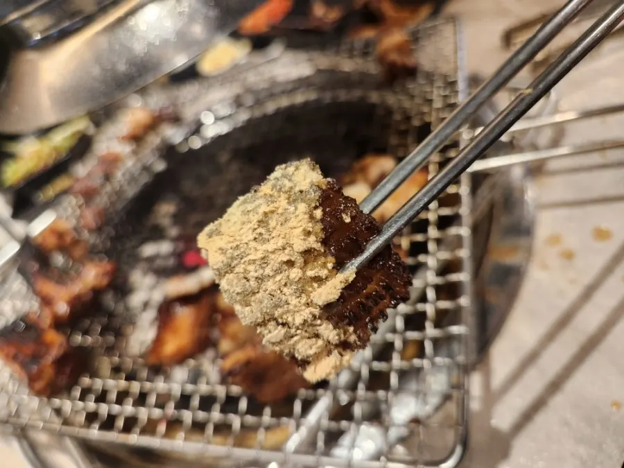 Pork skin dipped in soybean powder