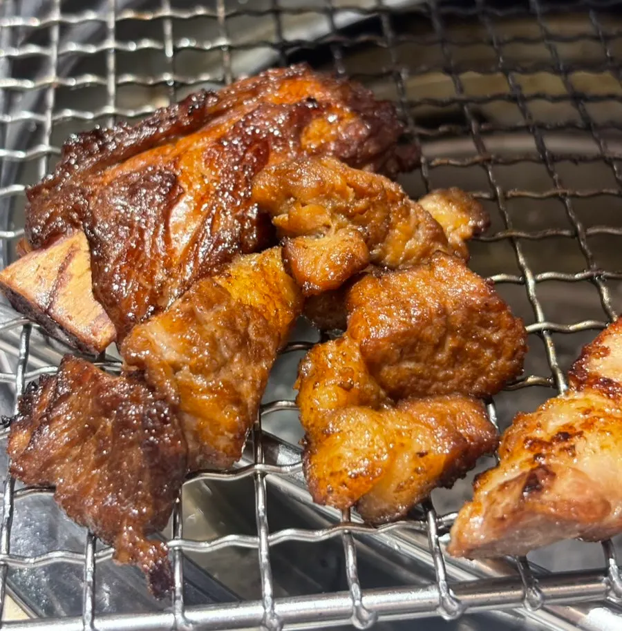A piece of pork rib with a smoky char